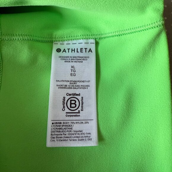 Women's XL Athleta Salutation Stash Pocket II 5" Short Neon Green - Picture 9 of 10